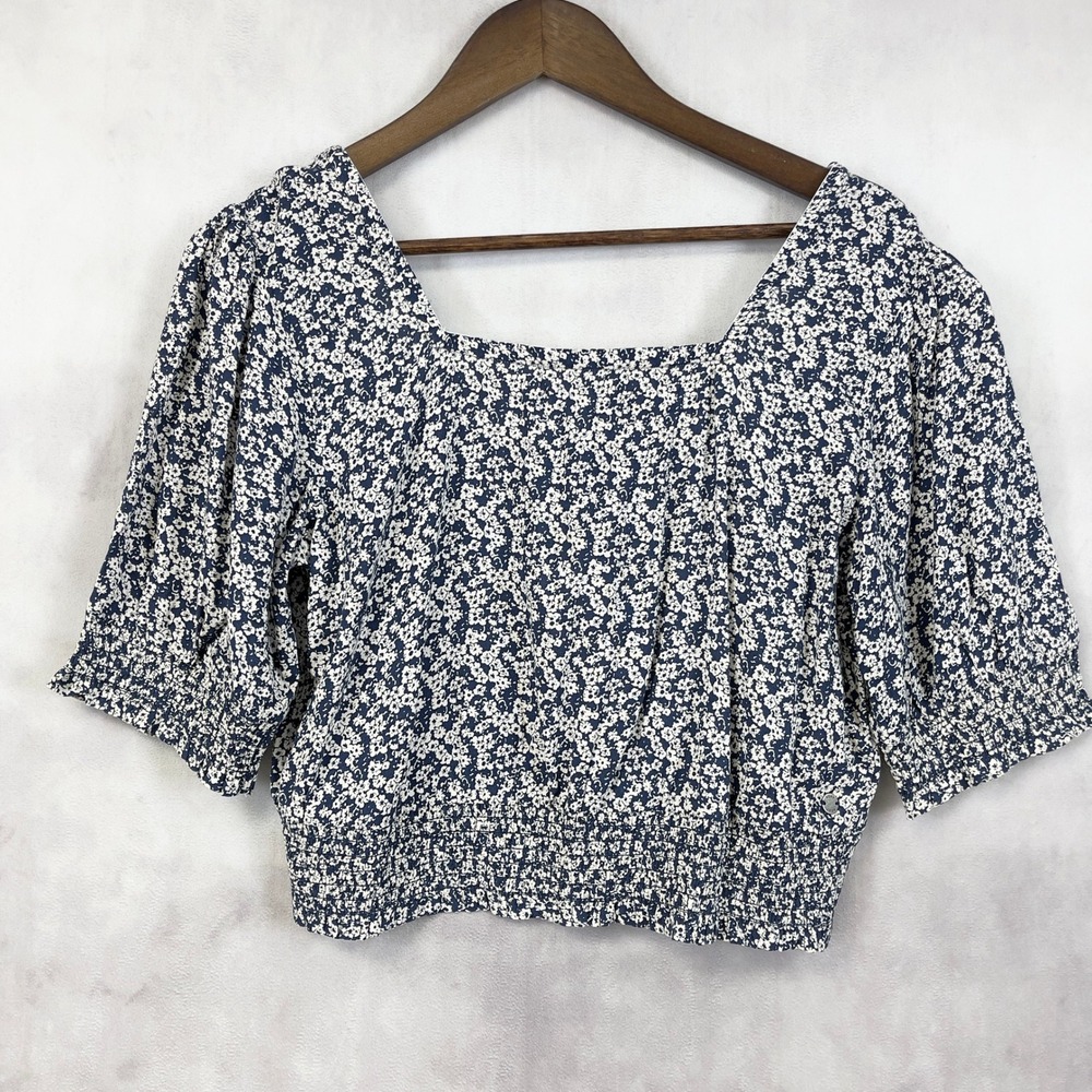Roxy Womens Crop Top Size XL Smocked Ditsy Cottage Boho‎ Milkmaid Coquette Beach